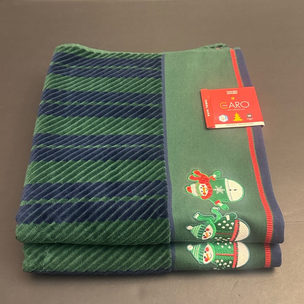 💥2pc CARO HOME Striped Snowman Bath Towel Set - Holiday Collection